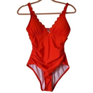 Draper James RSVP RED One‎ Piece Scallop Details Ruching Size XS NWT